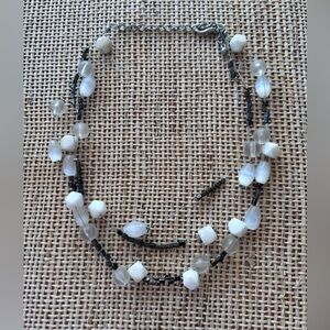 Chico’s 3 Strand Adjustable Length Necklace in Gray, White & Frosted Clear.